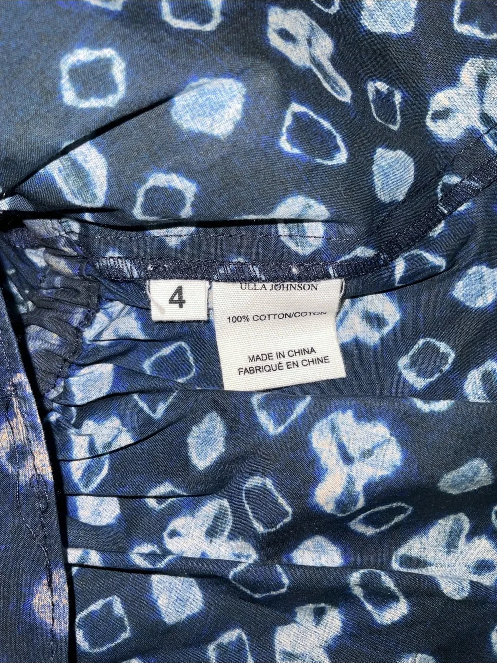 Ulla Johnson Ines Navy Printed Puff-Sleeve Wrap Blouse
